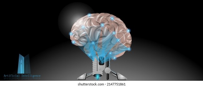 El cerebro humano trabaja con inteligencia artificial. Progreso tecnológico. Prueba de CI. Concepto de tecnología científica de emulación virtual de IA.