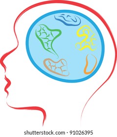 human brain as world globe illustration
