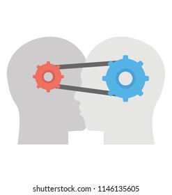 Human brains graphic having interconnected gears symbolizing knowledge transfer 