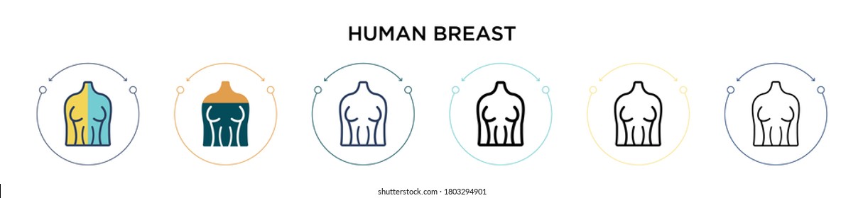 Human breast icon in filled, thin line, outline and stroke style. Vector illustration of two colored and black human breast vector icons designs can be used for mobile, ui, web
