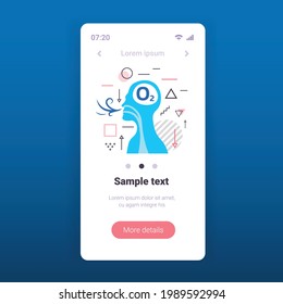 human breathing through nose exhaling through mouth oxygen gas exchange respiratory system concept smartphone screen mobile app portrait copy space