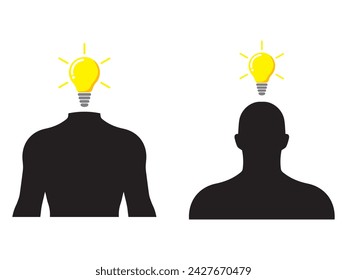 A human and a bright light bulb concept present people have creative brain