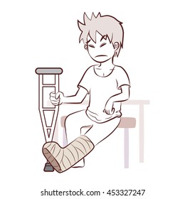human was broken leg sit on chair cartoon vector