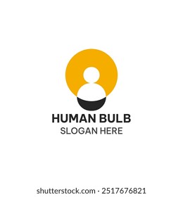 Plantilla del logotipo de la bombilla humana en estilo plano simple. Ilustración vectorial de personas creativas