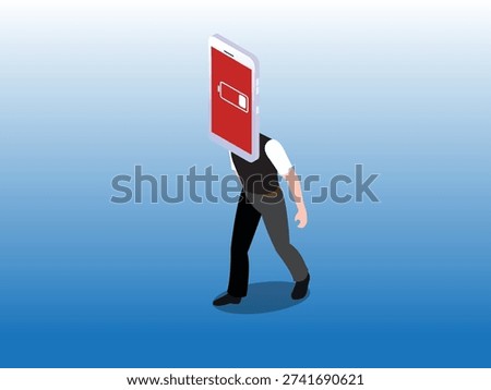 Human Burnout and Low Battery Smartphone Addiction 3d isometric vector illustration