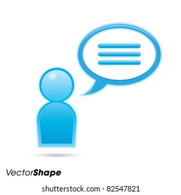 Human businessman figurine with communication bubble, web application icon, dialog concept, vector illustration