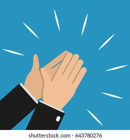 Human, businessman hands clapping. applauding hands. Ovation of the hall, delight. Illustration in flat style. 