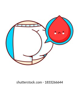 Human buttocks in panties and blood drop in speech bubble. Isolated on white background. Vector cartoon character illustration icon design. Hemorrhoids concept