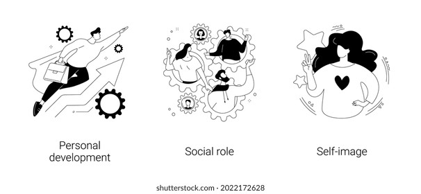 Human Capital Abstract Concept Vector Illustration Set. Personal Development, Social Role, Self-image, Gender Stereotypes, Career Growth, Self Improvement, Coach, Modern Family Abstract Metaphor.