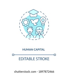 Human capital concept icon. Intangible assets type idea thin line illustration. Improving quality and production. Education and training. Vector isolated outline RGB color drawing. Editable stroke