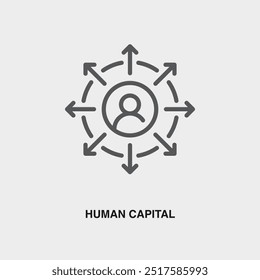 Icono o logotipo de línea delgada de capital humano. Símbolo o signo en el tema de gestión empresarial. Ilustración de línea de Vector.