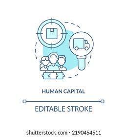 Das türkisfarbene Konzept des Humankapitals Startup Consulting Sphäre abstrakte Idee dünne Linie Illustration. Kollektive Ressourcen. Einzeln Umrisszeichnung. Bearbeitbarer Strich. Arial, Myriad Pro Fett Schriftarten verwendet