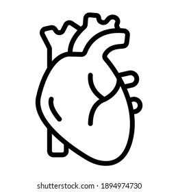 Human Cardiac Organ, Heart Icon In Outline Design