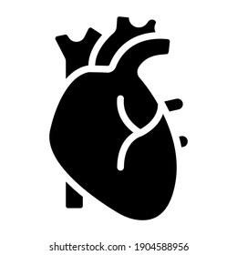 Human Cardiac Organ, Heart Icon In Glyph Design