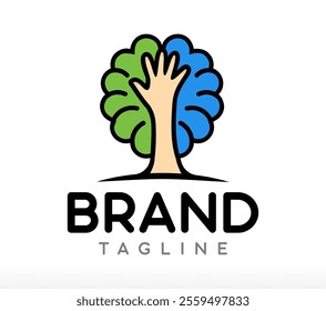 Human Care Brain Tree Logo Design with hand Vector Icon Symbol Illustration this brand identity logo design can use social media website marketing agency many business company service ready to print