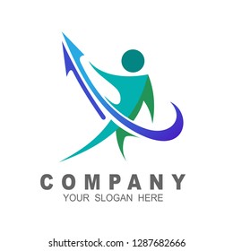 Human care logo design with arrow up icon