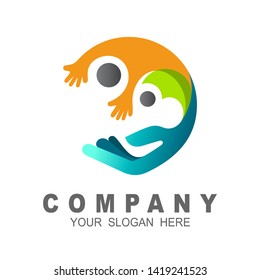 Human care logo design vector, hand and people icon