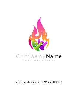 Human care logo and fire design template, hot icons