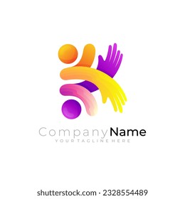 Human care logo with social design community, circular icon, charity design