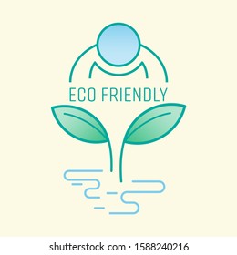 Human caring for the use of natural resource. Eco friendly symbol. Vector illustration outline flat design style.