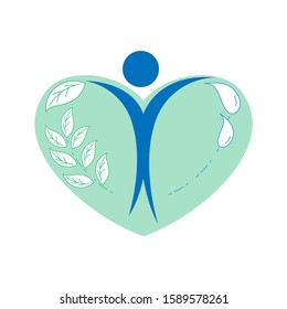 Human caring for the use of natural resource. Environmental care symbol. Vector illustration outline flat design style.