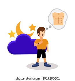 human cartoon character thinking six pack of vector illustration