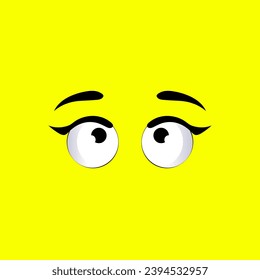  Human cartoon eyes, eyes expressions. Isolated vector illustration on yellow background.