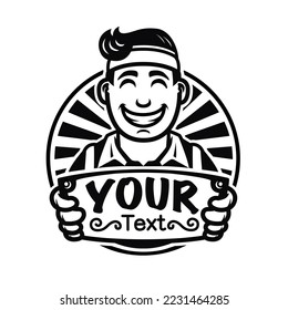 A human cartoon vector logo that can be edited and replaced in the font as needed. This logo can be used for company logos, posters, emblems, t-shirts, community logos, and others.