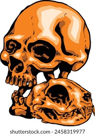 Human and cat skull animal lovers tattoo idea vector art coloring