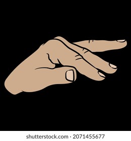 Human Caucasian hand. Waving farewell or conducting gesture. Cartoon style. On black background.