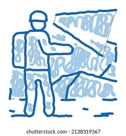 human in cave sketch icon vector. Hand drawn blue doodle line art human in cave sign. isolated symbol illustration