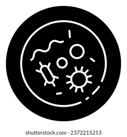 Human cells against coronavirus in microscope solid icon. Healthy cell with virus glyph style pictogram on white background. Covid19 sign for mobile concept and web design. Vector graphics