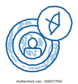 Human In Center Of Target sketch icon vector. Hand drawn blue doodle line art Archery Activity Sport Equipment And Human In Middle Of Goal sign. isolated symbol illustration