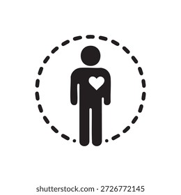 Persona de Vector blanco y negro con corazón en círculo discontinuo