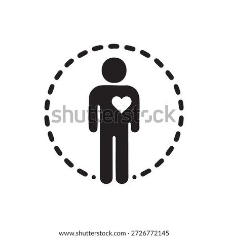 Human Centered AI Icon Black and White Vector Person with Heart in Dashed Circle