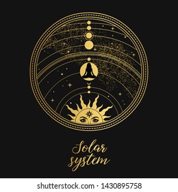 Human in the centre of Solar system. Vector illustration