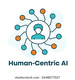 Icono de IA centrado en el ser humano, aprendizaje automático centrado en el usuario, diseño ético de IA con trazo editable.