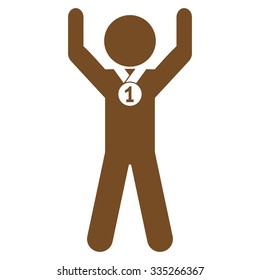 Human Champion vector icon. Style is flat symbol, brown color, rounded angles, white background.