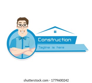 Human character based corporate construction or realty group logo vector illustration with dummy text on white background.