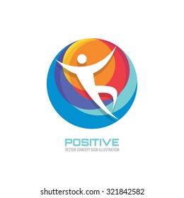 Human character in colored circle - creative logo template sign for sport club, health center, music festival etc. Vector illustration symbol. Design element.