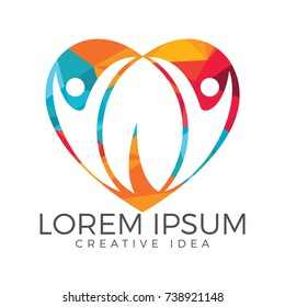 Human character with green leafs logo. Wellness and Nature logo. Heart shaped icon.
