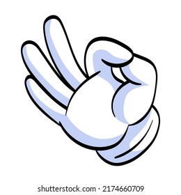 Human character hand pointing with finger showing OK, thumbing up vector illustration. Cartoon hand in white gloves flat icon