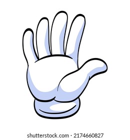 Human character hand pointing with finger, waving, showing, thumbing up vector illustration. Cartoon hand in white gloves flat icon