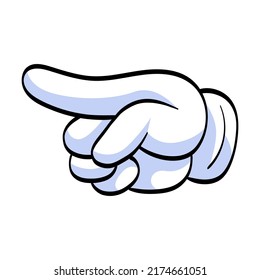 Human character hand pointing with finger showing forward, thumbing up vector illustration. Cartoon hand in white gloves flat icon