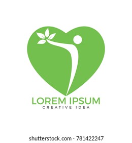 Human character heart shape logo design.   Health and nature logo sign.