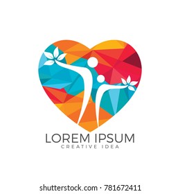 Human character heart shape logo design. Health and nature logo sign.