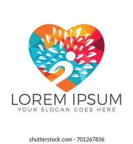 Human character and heart vector logo. People and Fitness logo.