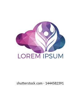 Human character with leaves and cloud logo design. Health and beauty salon logo. Nature and fitness logo.	