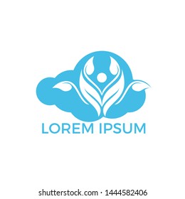 Human character with leaves and cloud logo design. Health and beauty salon logo. Nature and fitness logo.	