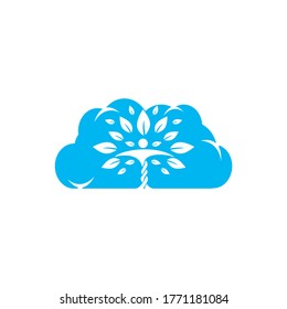 Human character with leaves and cloud logo design. Health and beauty salon logo.